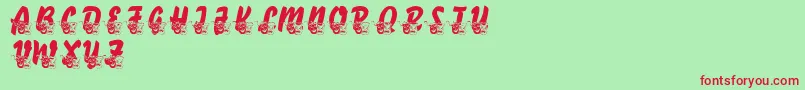 LmsComedyOfTragedies-fontti – punaiset fontit vihreällä taustalla