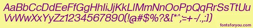 HeldustryftRegularItalic-fontti – violetit fontit keltaisella taustalla