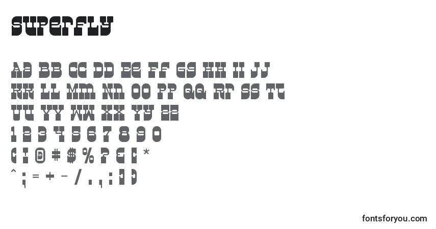 A fonte Superfly – alfabeto, números, caracteres especiais