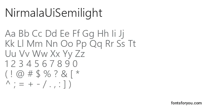 Schriftart NirmalaUiSemilight – Alphabet, Zahlen, spezielle Symbole