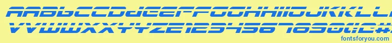 GunshipLaserItalic-fontti – siniset fontit keltaisella taustalla