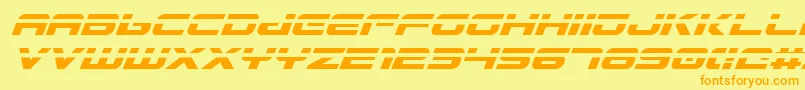 フォントGunshipLaserItalic – オレンジの文字が黄色の背景にあります。