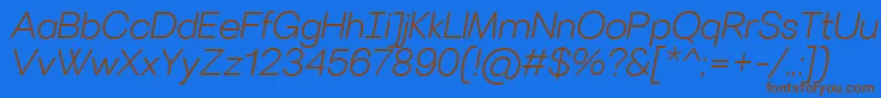 VillerayLightitalicフォントについての詳細 フォントVillerayLightitalic – 茶色の文字が青い背景にあります。
