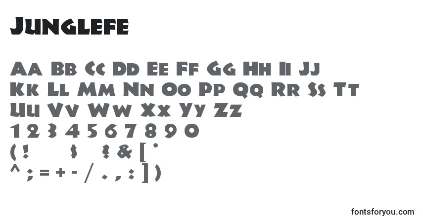 A fonte Junglefe – alfabeto, números, caracteres especiais