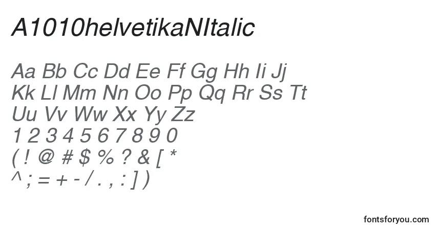 Czcionka A1010helvetikaNItalic – alfabet, cyfry, specjalne znaki