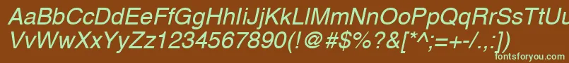 A1010helvetikaNItalic-fontti – vihreät fontit ruskealla taustalla