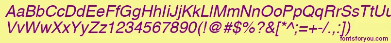 A1010helvetikaNItalic Font – Purple Fonts on Yellow Background