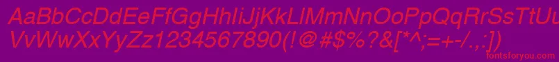 A1010helvetikaNItalic Font – Red Fonts on Purple Background