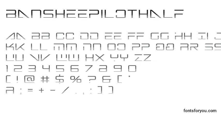 Czcionka Bansheepilothalf – alfabet, cyfry, specjalne znaki
