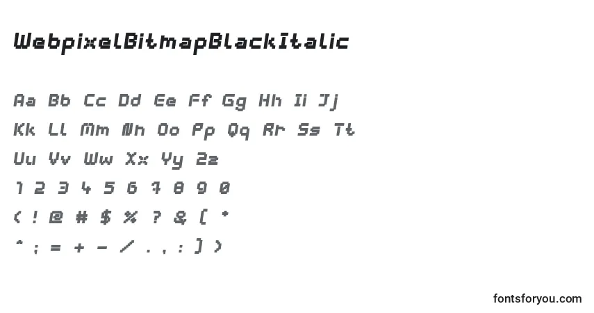 Czcionka WebpixelBitmapBlackItalic – alfabet, cyfry, specjalne znaki
