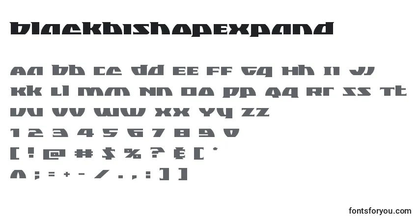 Шрифт Blackbishopexpand – алфавит, цифры, специальные символы