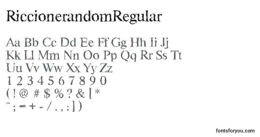 characters of riccionerandomregular font, letter of riccionerandomregular font, alphabet of  riccionerandomregular font