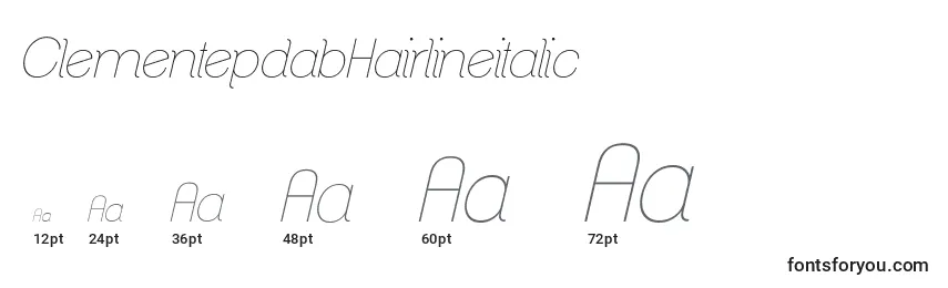 sizes of clementepdabhairlineitalic font, clementepdabhairlineitalic sizes