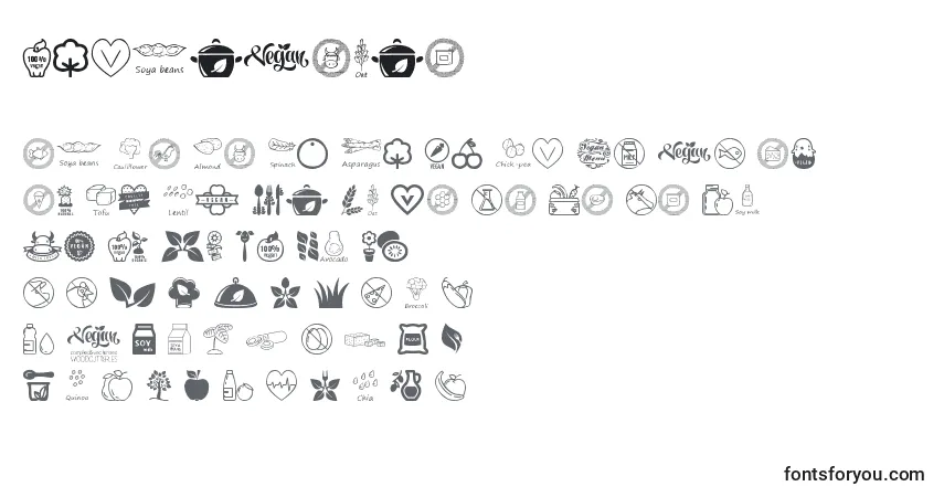 characters of veganicons font, letter of veganicons font, alphabet of  veganicons font