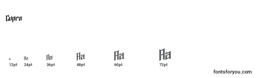 sizes of cupra font, cupra sizes