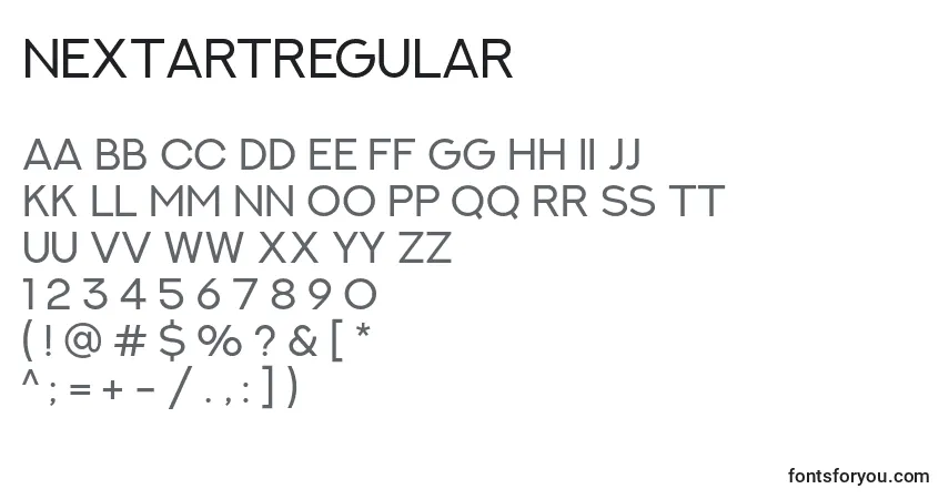 characters of nextartregular font, letter of nextartregular font, alphabet of  nextartregular font