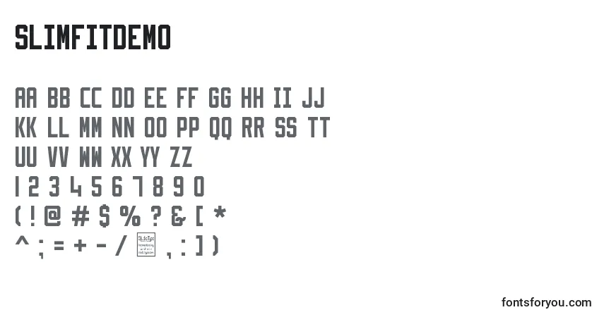 characters of slimfitdemo font, letter of slimfitdemo font, alphabet of  slimfitdemo font