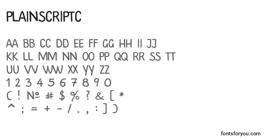 Schriftart Plainscriptc – Alphabet, Zahlen, spezielle Symbole