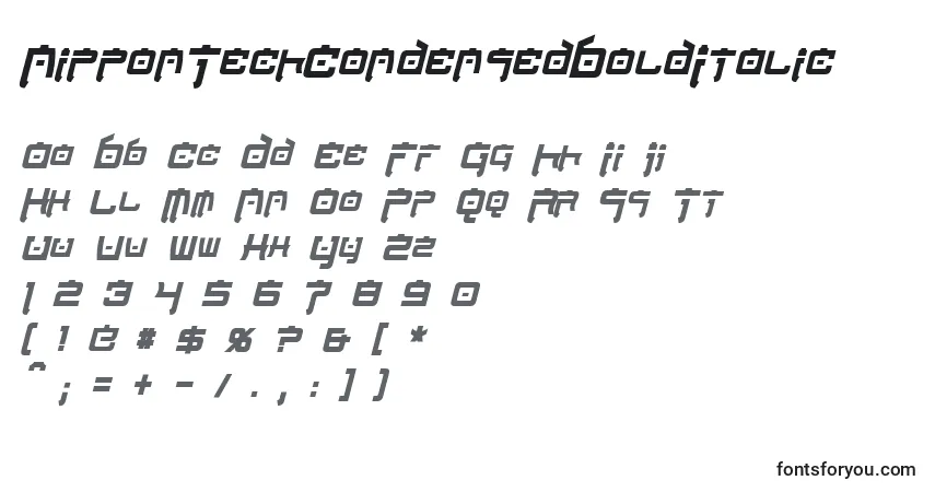 A fonte NipponTechCondensedBoldItalic – alfabeto, números, caracteres especiais