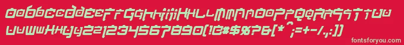 NipponTechCondensedBoldItalic-Schriftart – Grüne Schriften auf rotem Hintergrund