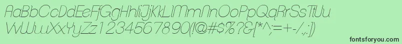 Fonte ClementepdabHairlineitalic – fontes pretas em um fundo verde