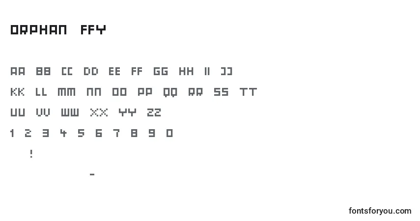 Czcionka Orphan ffy – alfabet, cyfry, specjalne znaki