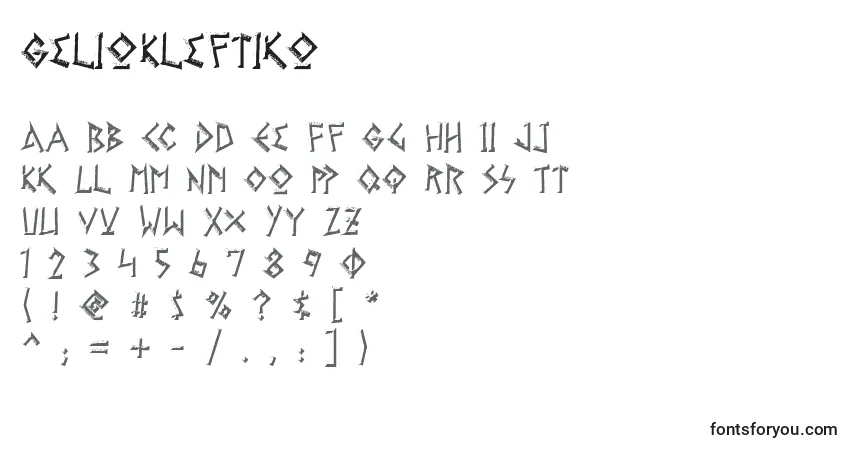 A fonte GelioKleftiko – alfabeto, números, caracteres especiais