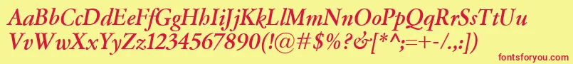 GaramondClassicoBolditalic Font – Red Fonts on Yellow Background