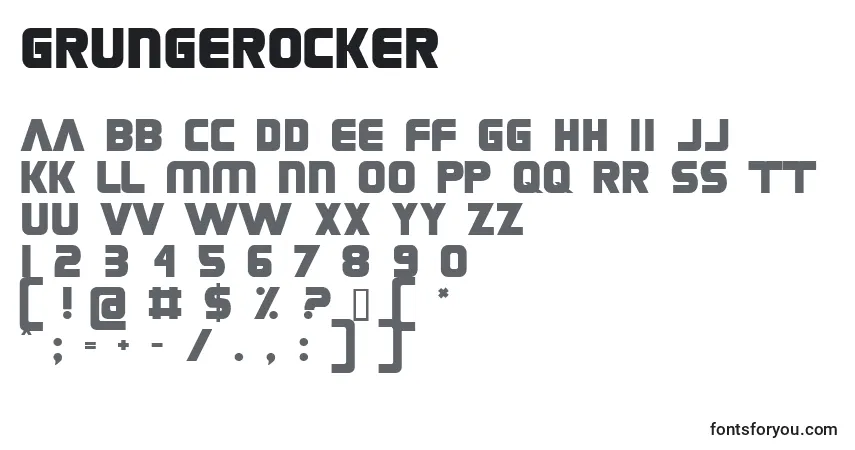 Schriftart Grungerocker – Alphabet, Zahlen, spezielle Symbole