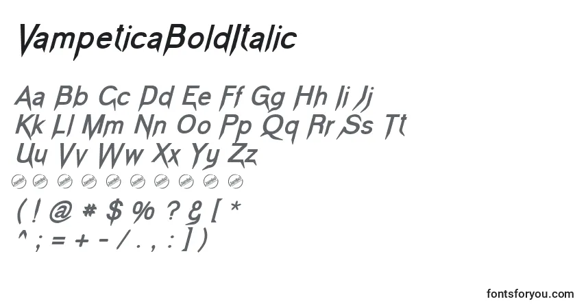 Шрифт VampeticaBoldItalic – алфавит, цифры, специальные символы