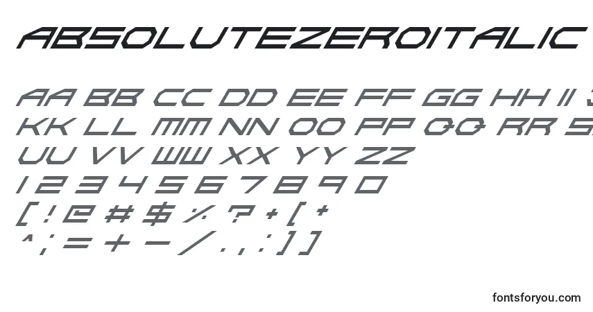 AbsoluteZeroItalic font – alphabet, numbers, special characters