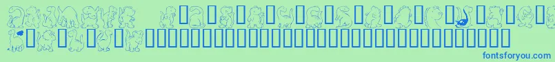 フォントKr Nickys Dinos – 青い文字は緑の背景です。