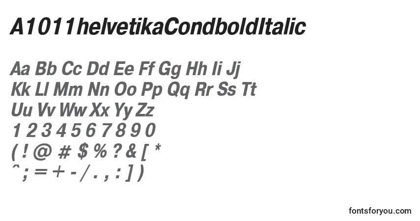 A fonte A1011helvetikaCondboldItalic – alfabeto, números, caracteres especiais