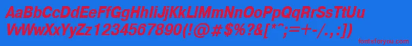 A1011helvetikaCondboldItalic Font – Red Fonts on Blue Background