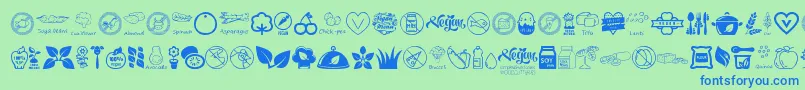 VeganIcons-Schriftart – Blaue Schriften auf grünem Hintergrund