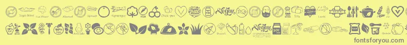 VeganIcons-Schriftart – Graue Schriften auf gelbem Hintergrund