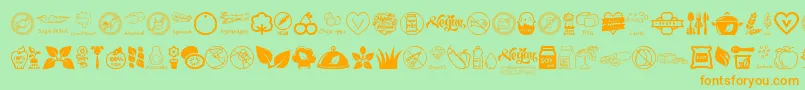 フォントVeganIcons – オレンジの文字が緑の背景にあります。