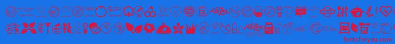 VeganIcons-Schriftart – Rote Schriften auf blauem Hintergrund