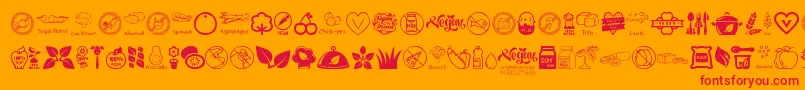 VeganIcons-Schriftart – Rote Schriften auf orangefarbenem Hintergrund