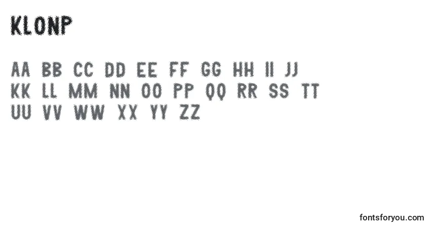 Schriftart Klonp – Alphabet, Zahlen, spezielle Symbole