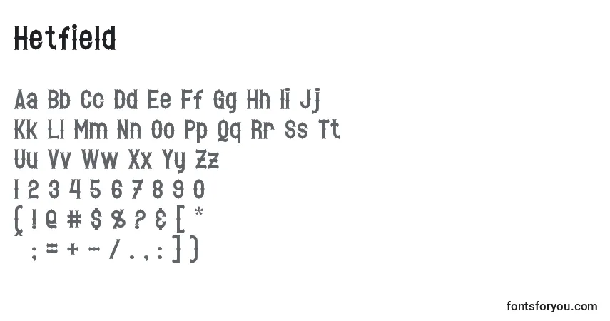 Schriftart Hetfield – Alphabet, Zahlen, spezielle Symbole