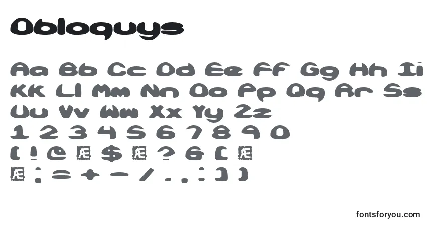 A fonte Obloquys – alfabeto, números, caracteres especiais