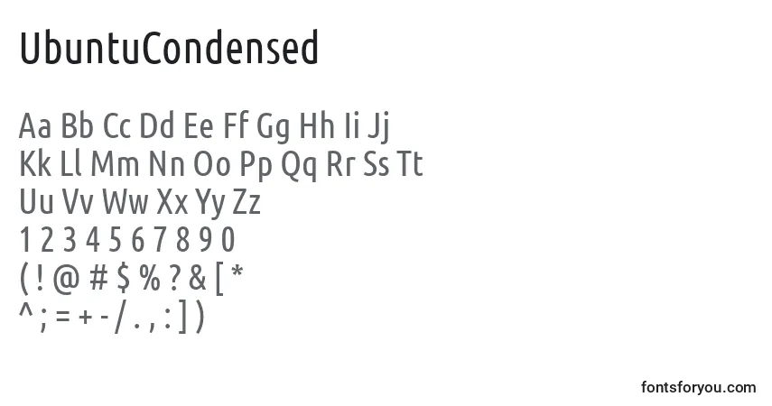 A fonte UbuntuCondensed – alfabeto, números, caracteres especiais