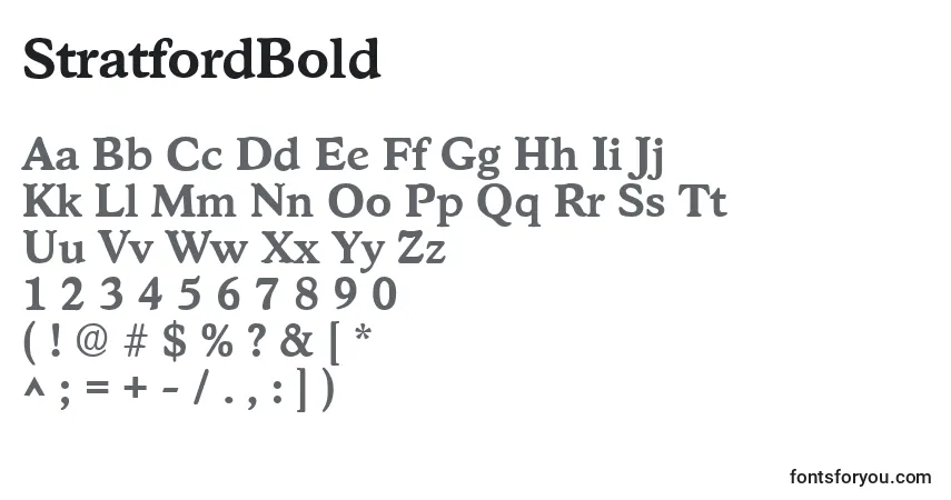 A fonte StratfordBold – alfabeto, números, caracteres especiais