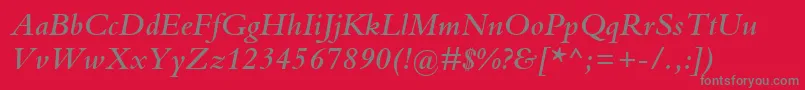 BemboMtSemiboldItalic-Schriftart – Graue Schriften auf rotem Hintergrund
