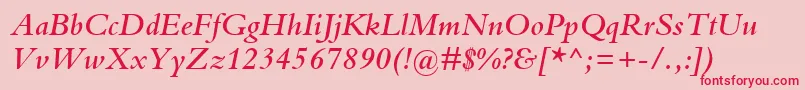 BemboMtSemiboldItalic Font – Red Fonts on Pink Background