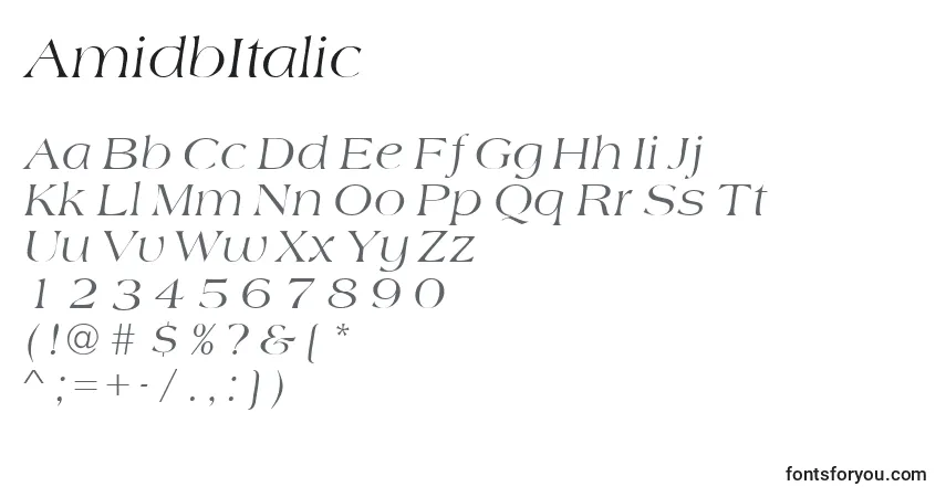 Шрифт AmidbItalic – алфавит, цифры, специальные символы