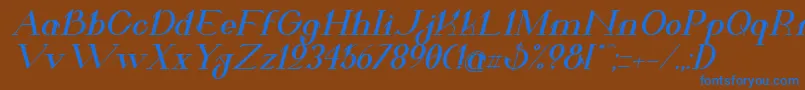 ValkyrieBoldExtendedItalic-Schriftart – Blaue Schriften auf braunem Hintergrund