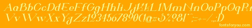 ValkyrieBoldExtendedItalic-Schriftart – Gelbe Schriften auf orangefarbenem Hintergrund