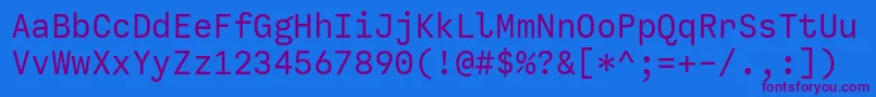 Czcionka CallingcodeRegular – fioletowe czcionki na niebieskim tle